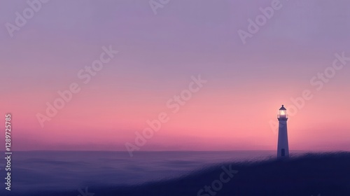 Serene Lighthouse at Twilight Over Ocean Waves with Soft Pastel Sky and Gentle Shoreline Horizon