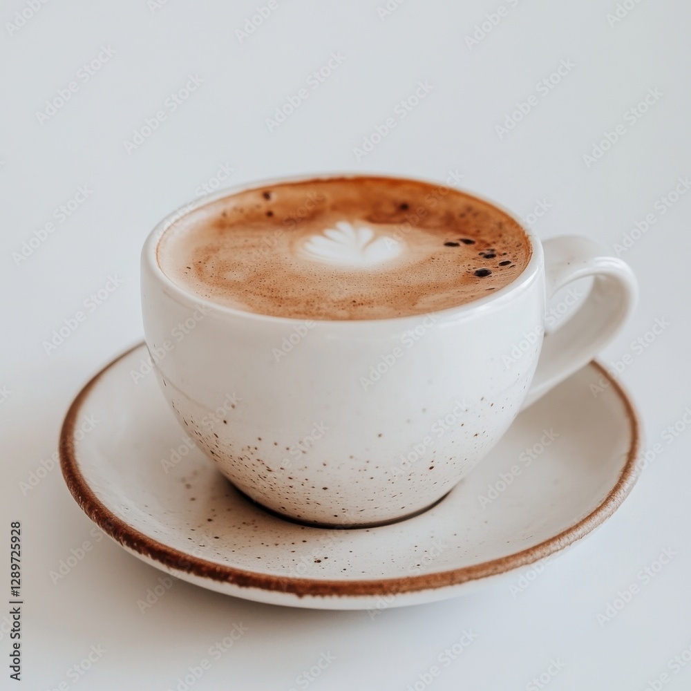 Elegant white cup with steaming coffee