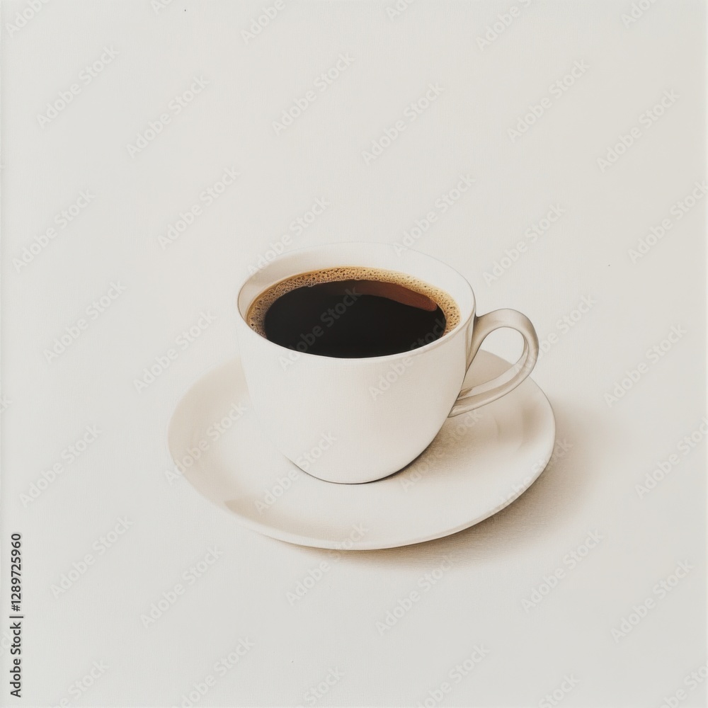 Elegant white cup with steaming coffee