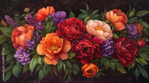 Obraz na płótnie Dramatic floral arrangement with peonies and leaves w salonie