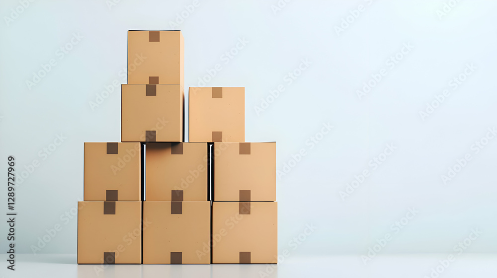 Neat Stack of Brown Cardboard Boxes on White Background Neat Stack of Brown Cardboard Boxes on White Background