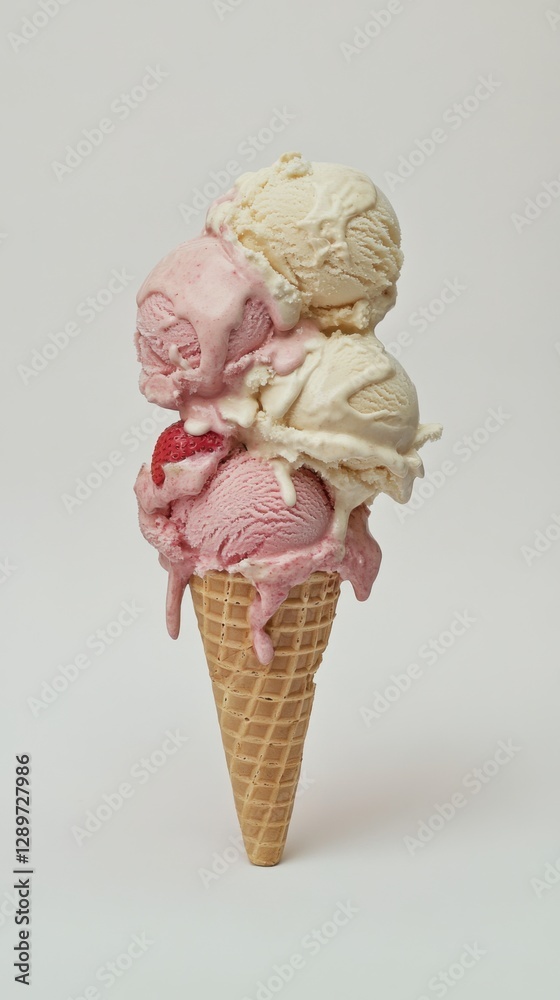 Delicious triple scoop ice cream cone