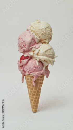 Obraz na płótnie Delicious triple scoop ice cream cone w salonie