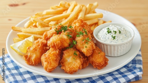 Obraz na płótnie Crispy fried fish with chips and tartar sauce w salonie
