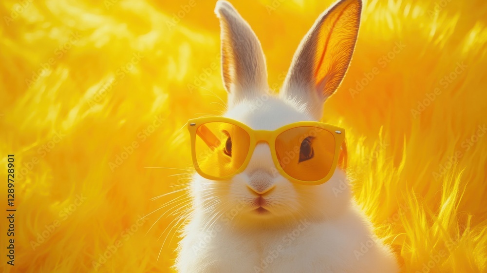 Cool white rabbit in yellow sunglasses