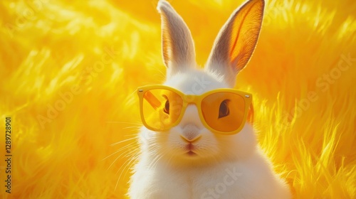 Obraz na płótnie Cool white rabbit in yellow sunglasses w salonie