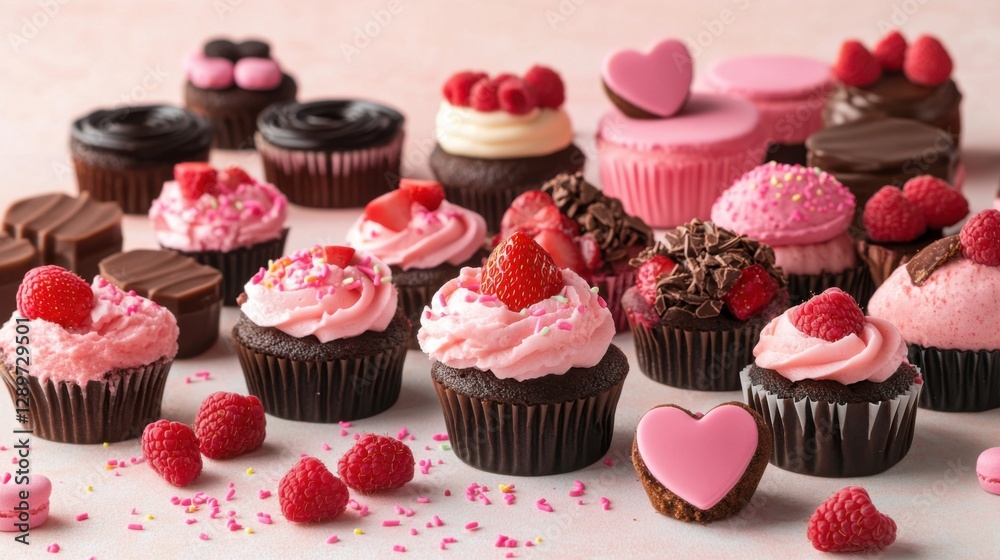 Colorful mini desserts and cupcakes display