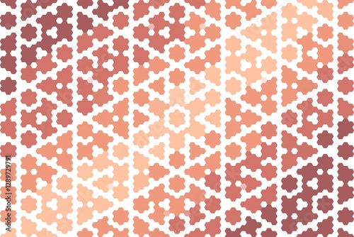 Soft brown and pink hexagonal mosaic pattern with geometric floral hexa tile design. Abstract decoration concept