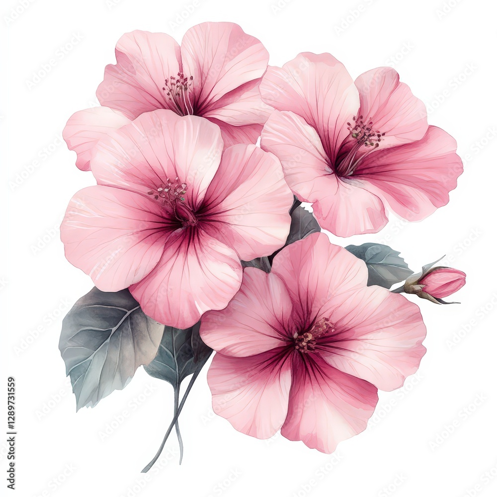 Fototapeta premium Highly Detailed Watercolor Pink Flowers in Pastel Colors
