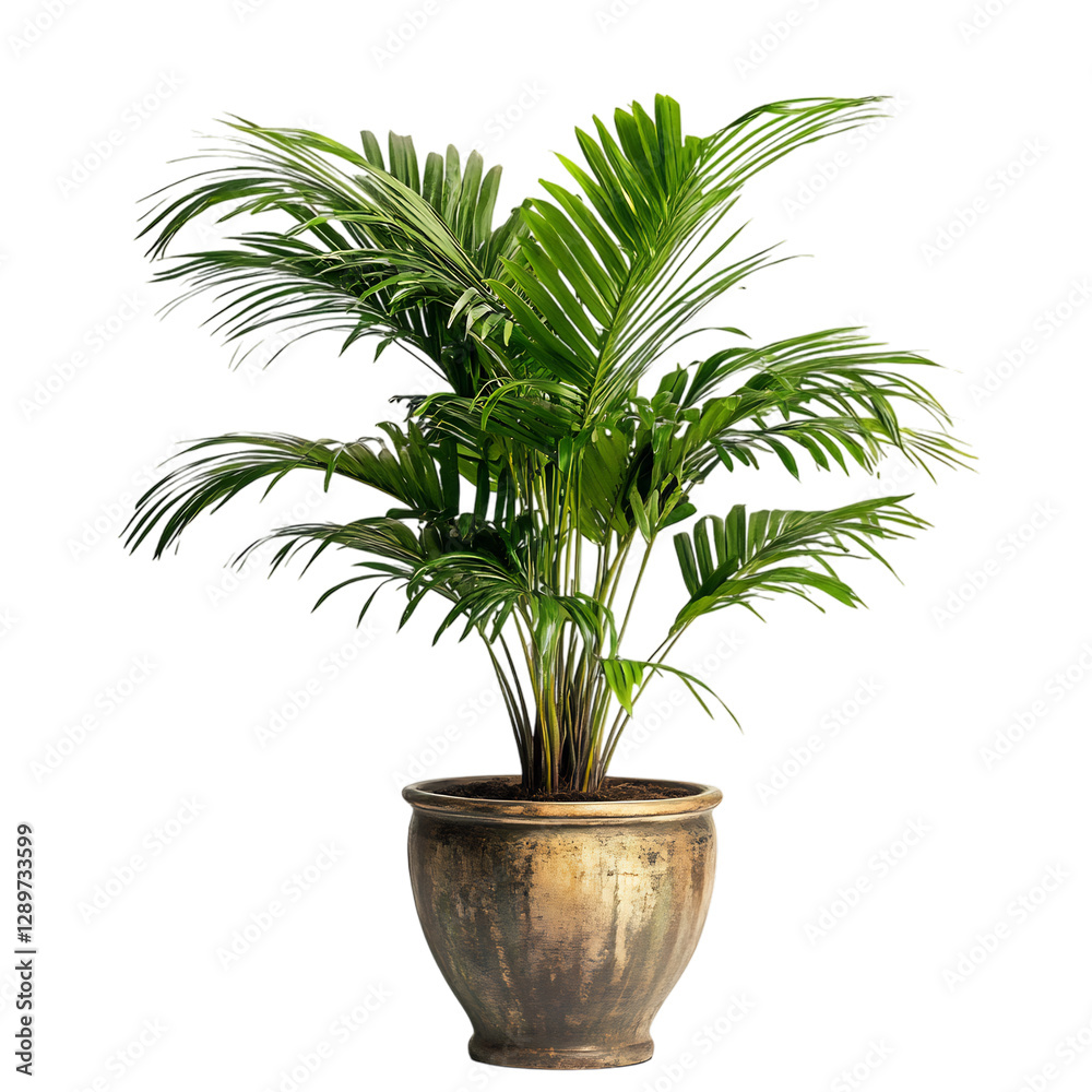 A Lush Palm Tree in a Decorative Pot Isolated on Transparent Background A Lush Palm Tree in a Decorative Pot Isolated on Transparent Background
