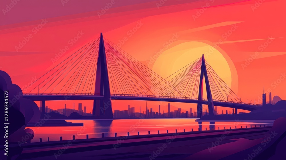 Sunset Cityscape Bridge River Silhouette Sunset Cityscape Bridge River Silhouette