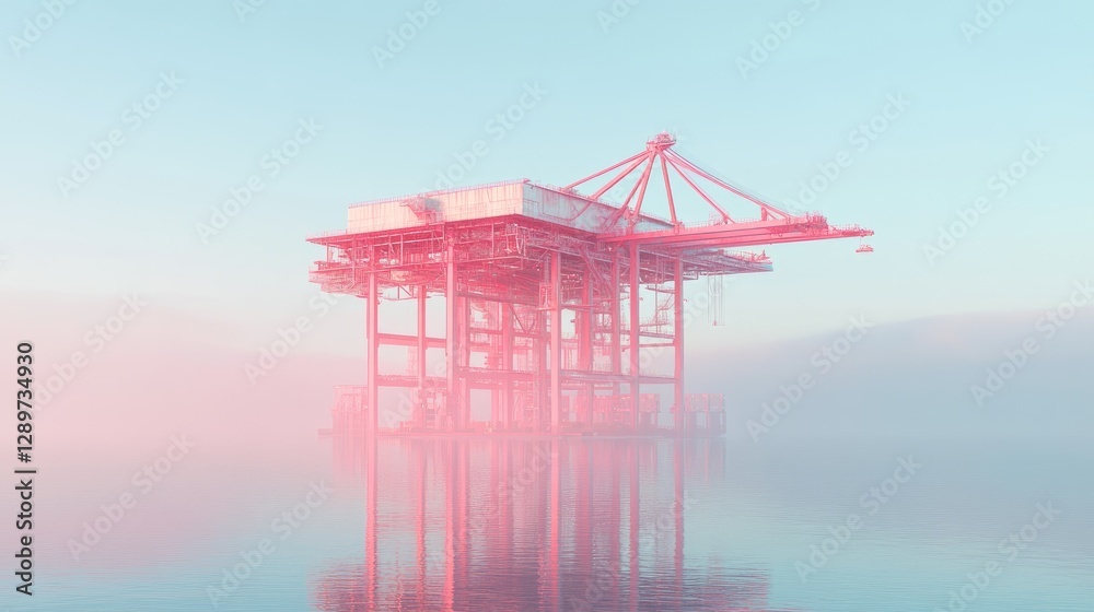 Shipping docks with large cranes on a pastel soft blue background Shipping docks with large cranes on a pastel soft blue background