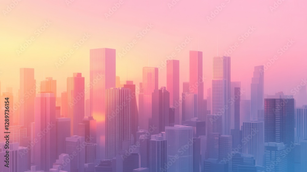 Serene Urban Landscape at Sunrise with Soft Colors and Modern Skyscrapers in a Dreamy Atmosphere Serene Urban Landscape at Sunrise with Soft Colors and Modern Skyscrapers in a Dreamy Atmosphere