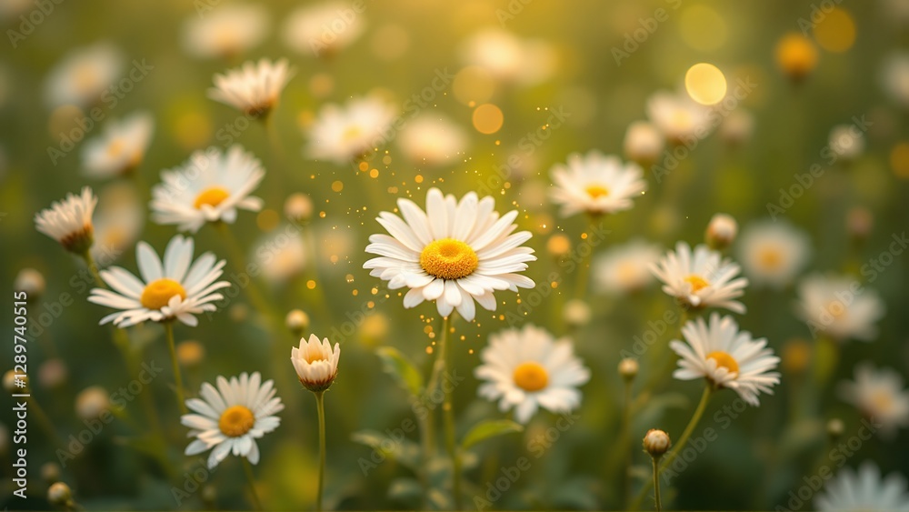 Obraz premium A vibrant field of daisies glowing in warm sunlight.