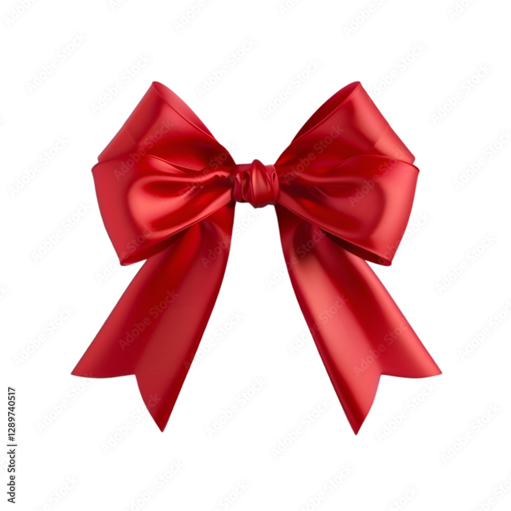 Fototapeta premium Red satin ribbon bow isolated on black background elegant gift decoration