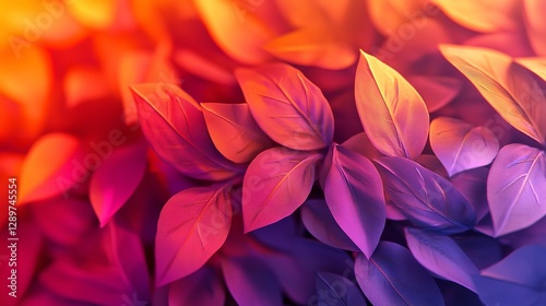 A vibrant tapestry of leaves bathed in sunset hues, showcasing nature's fiery embrace with warm, glowing light and a soft, dreamy focus.