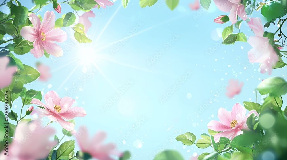 Pink Blossoms and Bright Sunlight: A Spring Floral Background Pink Blossoms and Bright Sunlight: A Spring Floral Background