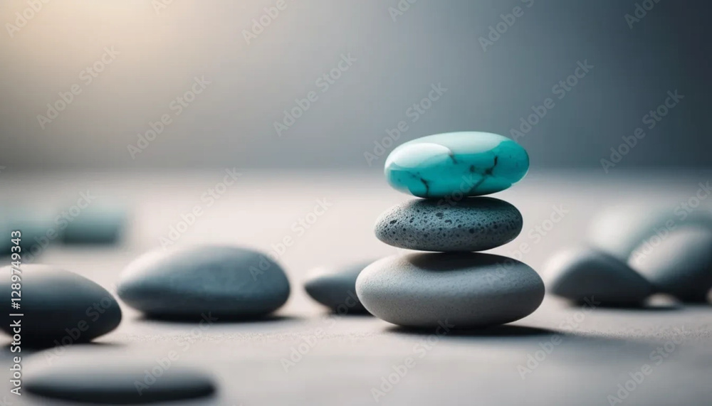 Turquise zen stoes on light grey background. Turquise zen stoes on light grey background.