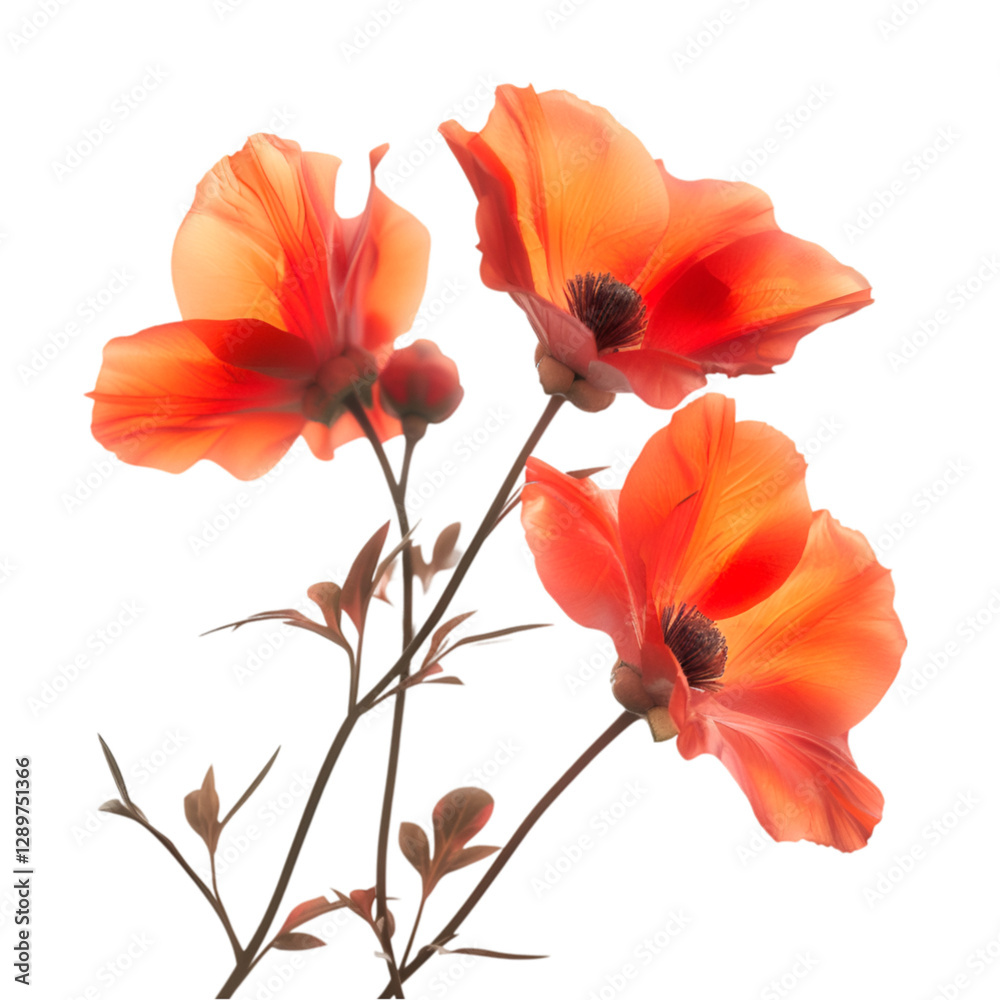 Three Orange Poppies Dark Background Botanical Beauty Three Orange Poppies Dark Background Botanical Beauty
