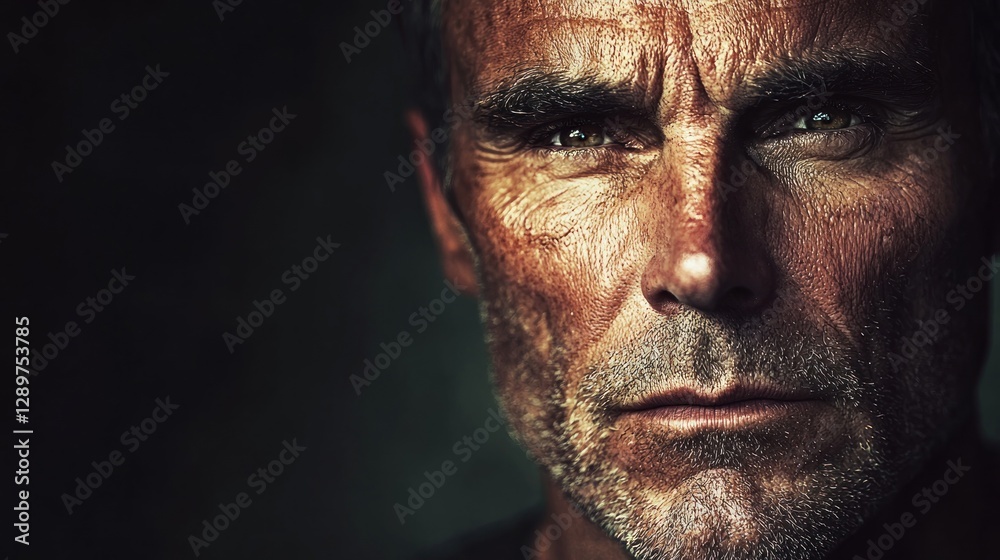 Obraz premium Close-up portrait of a serious, weathered man.