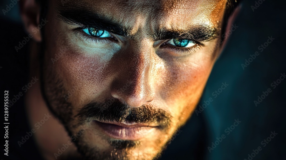 Close-up portrait of a man with intense blue eyes. Close-up portrait of a man with intense blue eyes.