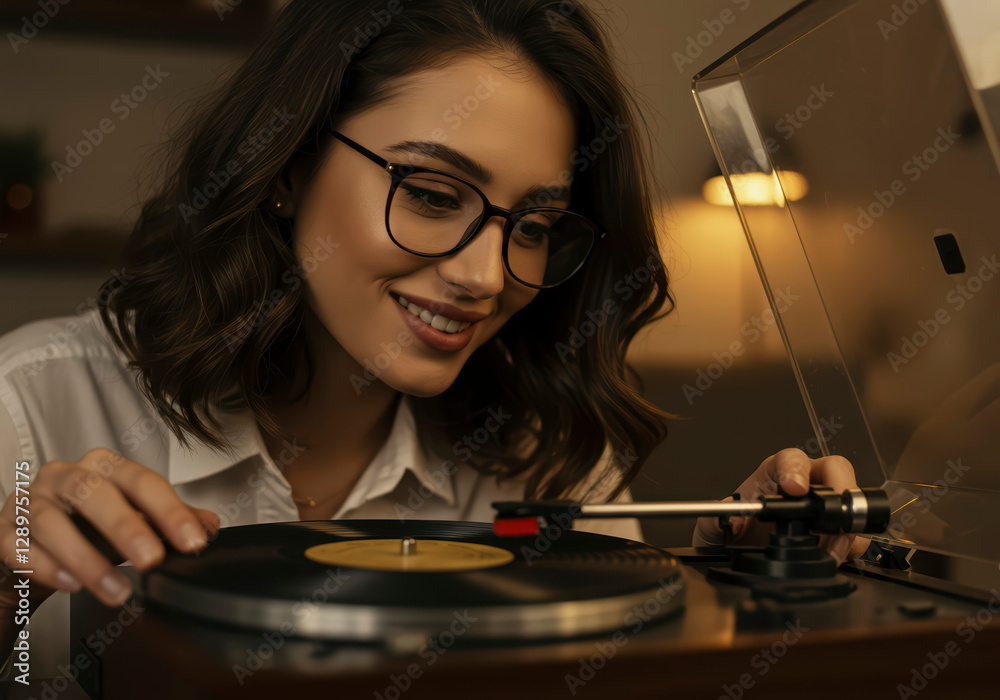 © ProArt Studios - Woman in Eyeglasses Enjoying Vinyl Records on Stereo Turntable at Home