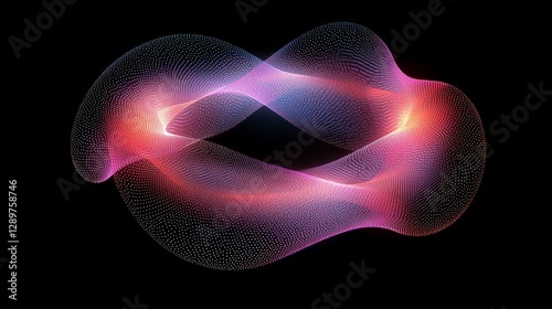 A luminous and colorful abstract shape floating in darkness