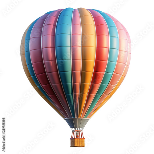 A Fluffy 3D Cartoon Hot Air Balloon with Glowing Colors Isolated on Transparent Background