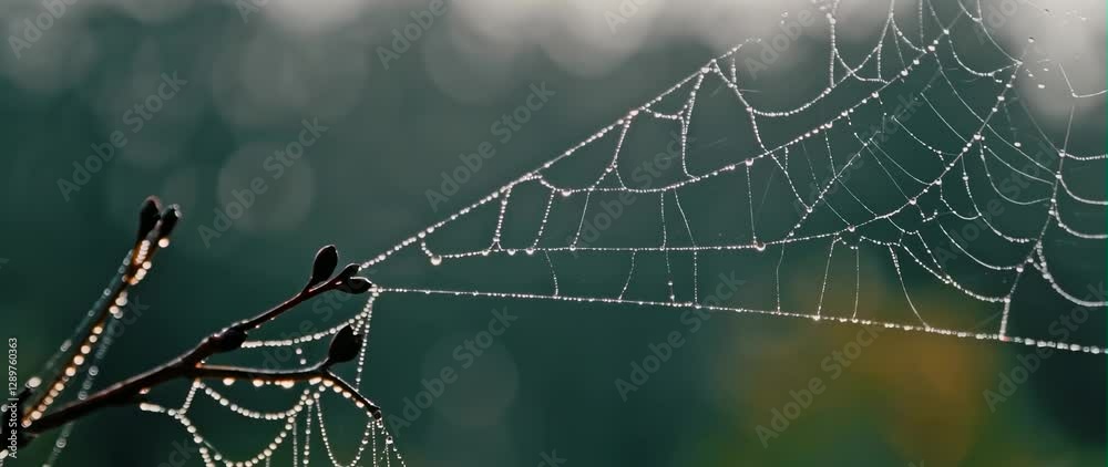 Anamorphic video A dewdrops glistening on a spiderweb
