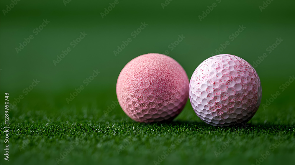 Naklejka premium Pink and White Golf Balls on Green Grass