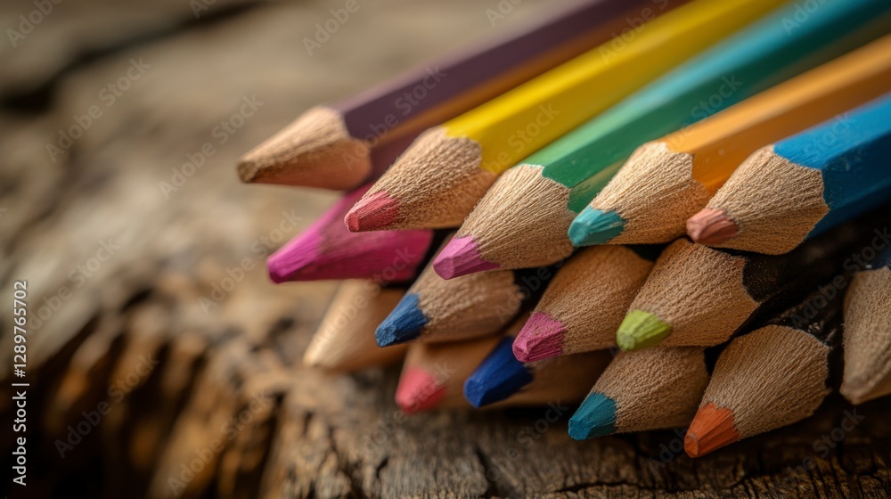Vivid Color Pencils Close-Up on Wood Texture Abstract. Vivid Color Pencils Close-Up on Wood Texture Abstract.