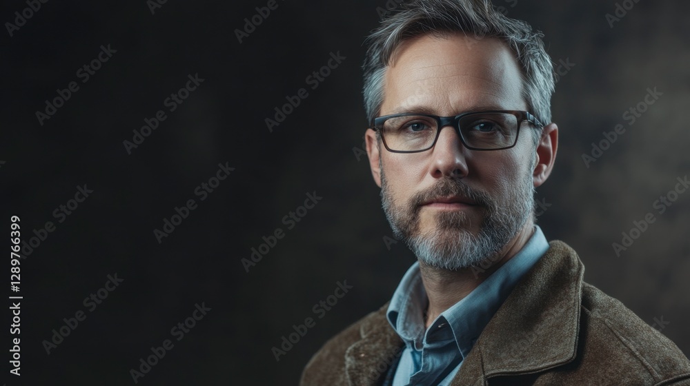 Fototapeta premium Serious Middle Aged Man, Professional Portrait, Dark Backdrop