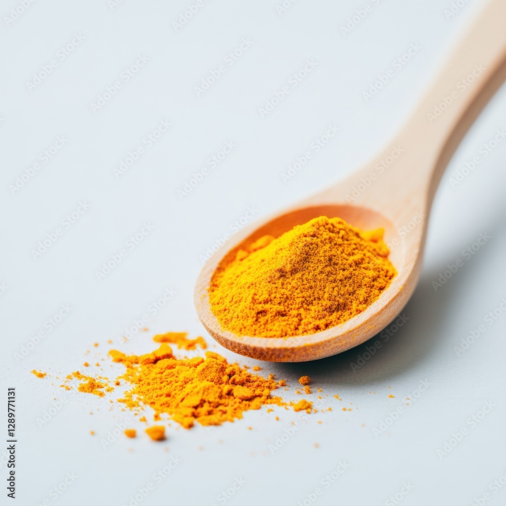Turmeric Powder in Wooden Spoon Turmeric Powder in Wooden Spoon