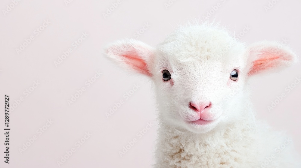 Cute lamb portrait, pastel background, spring, farm animal Cute lamb portrait, pastel background, spring, farm animal