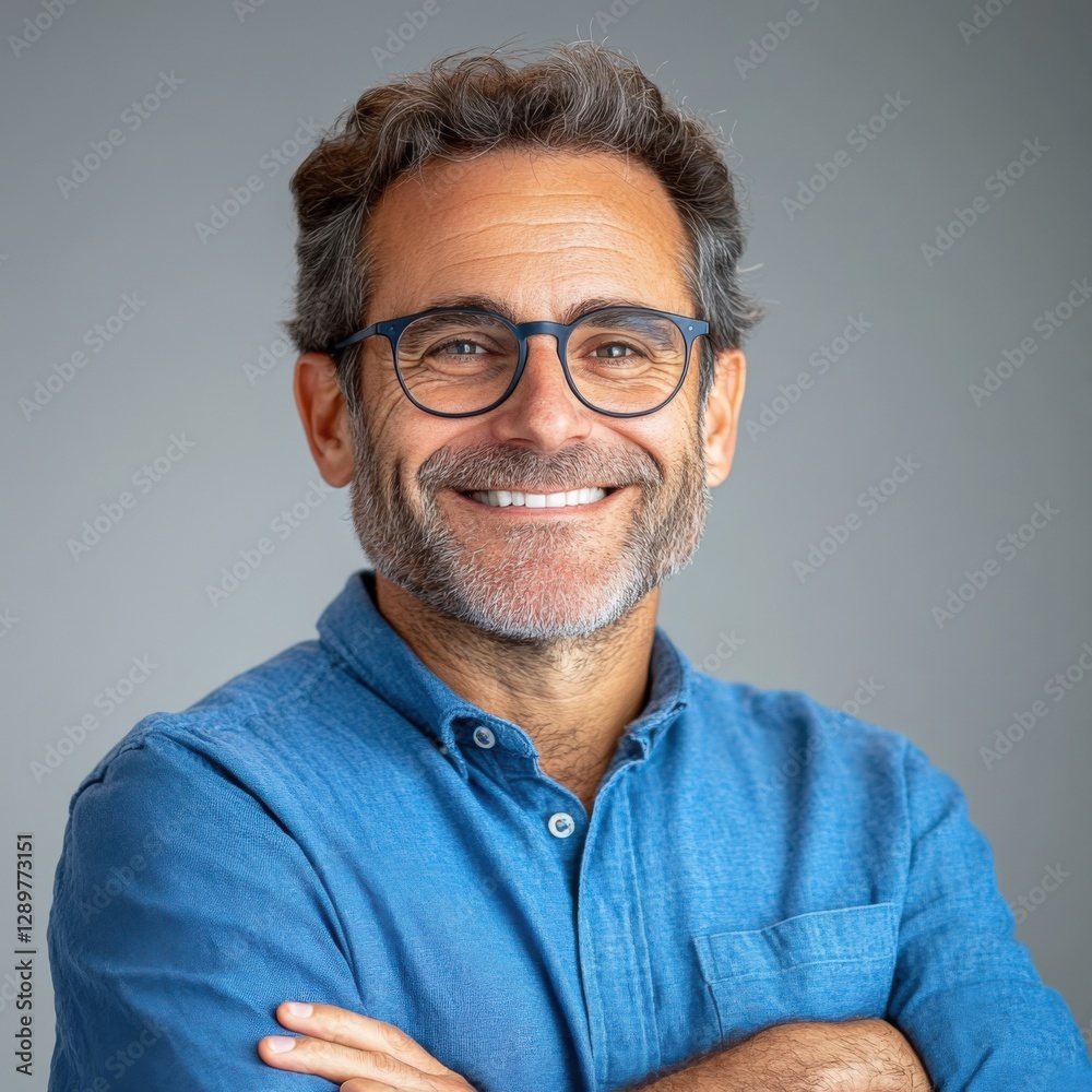man smiling with arms crossed studio shot man smiling with arms crossed studio shot