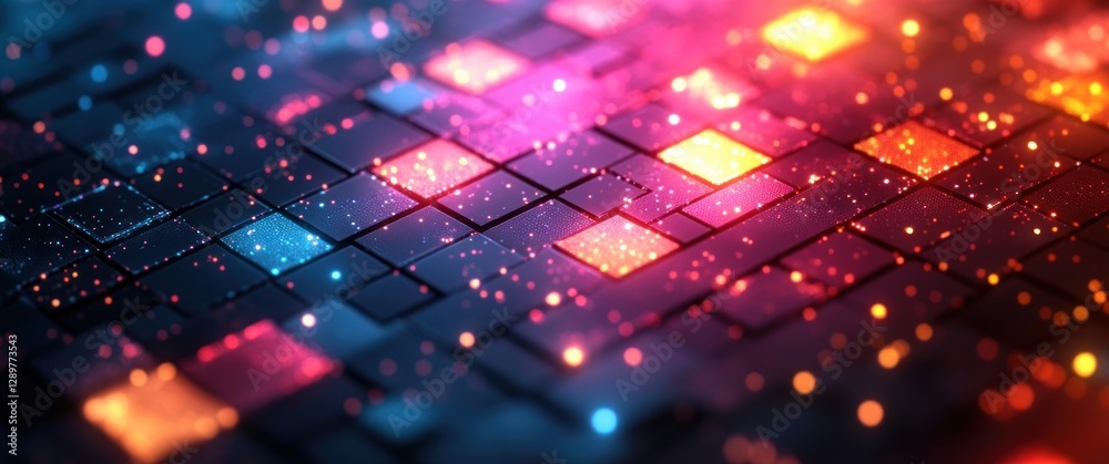 Obraz premium Close-up View of Scattered Python Programming Tiles in Vibrant Digital Art Style with Copy Space