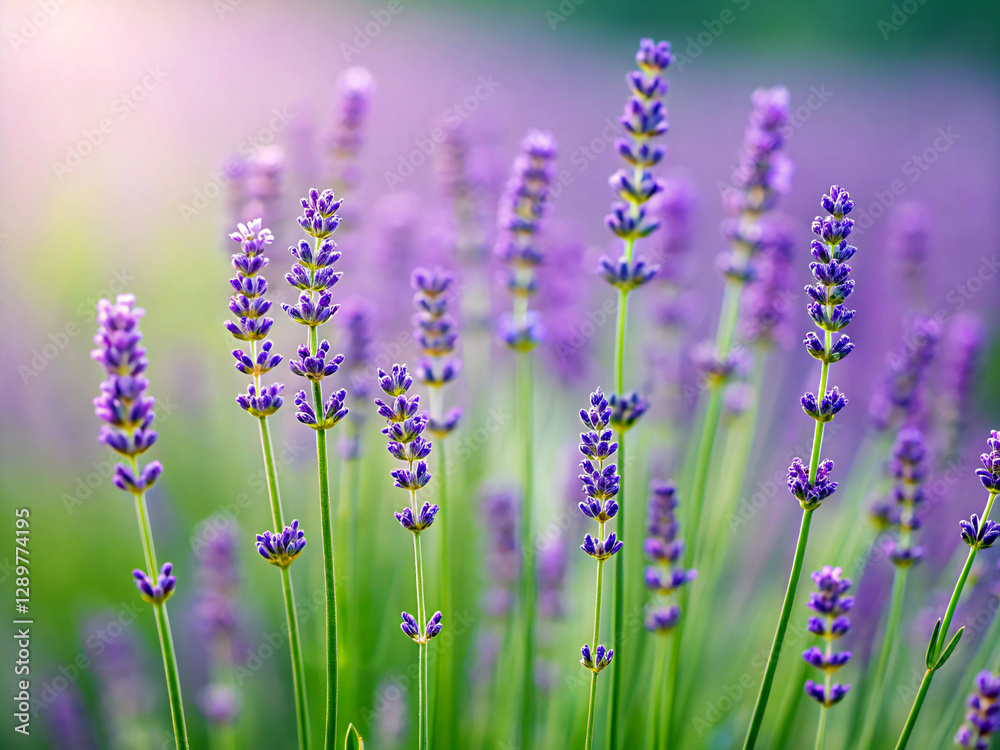 Naklejka premium field of lavender. flower, lavender, purple, nature, plant, field, flowers, spring, summer, garden, blossom, herb, violet, bloom, meadow, beauty, flora, blue, color, blooming, aroma, grass, floral, be