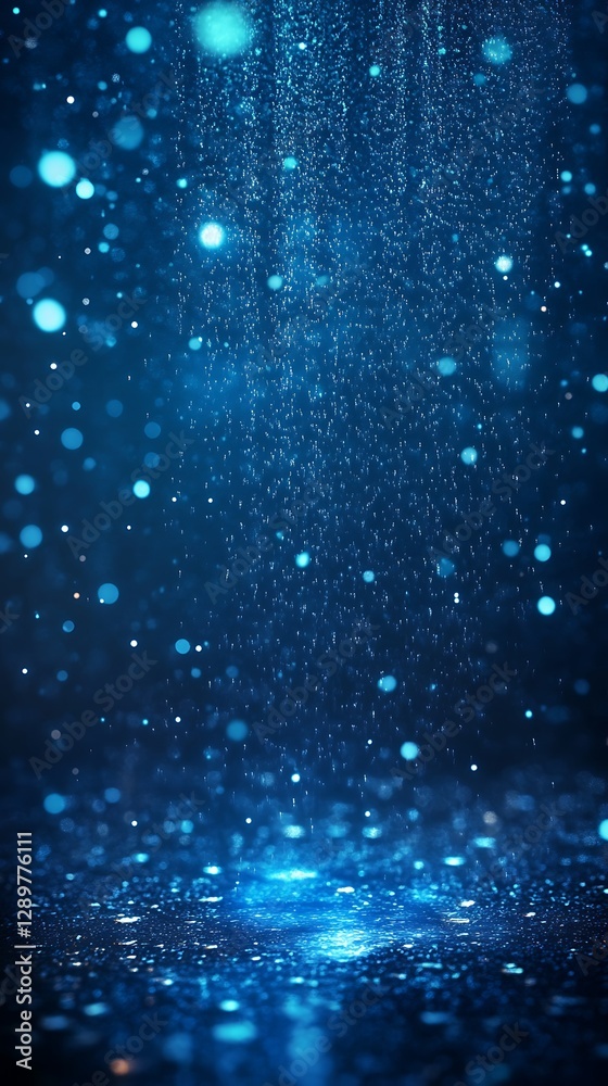 Fototapeta premium A brilliant blue ethereal rain falling in a dark atmosphere