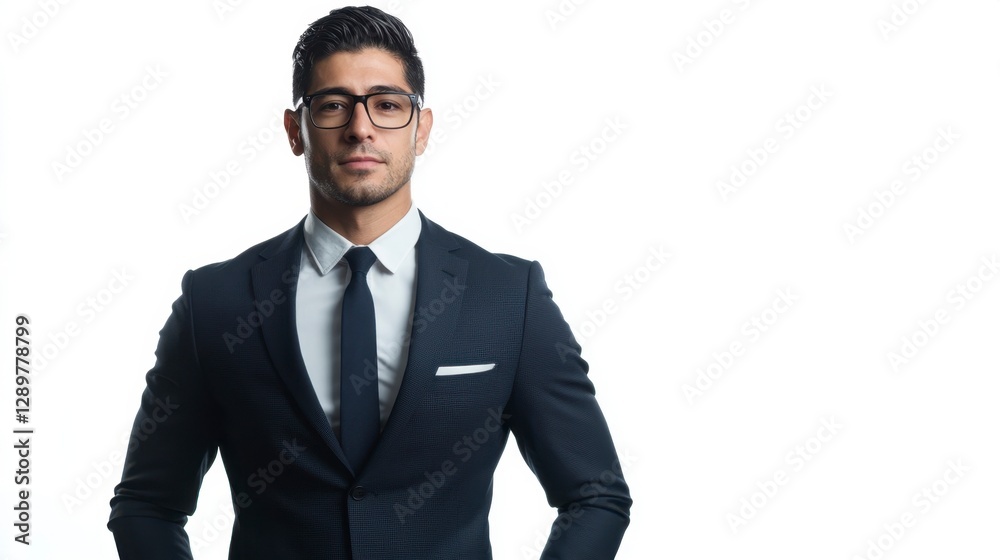 Confident Businessman in Suit Looking at Camera - White Background with Copy Space Confident Businessman in Suit Looking at Camera - White Background with Copy Space