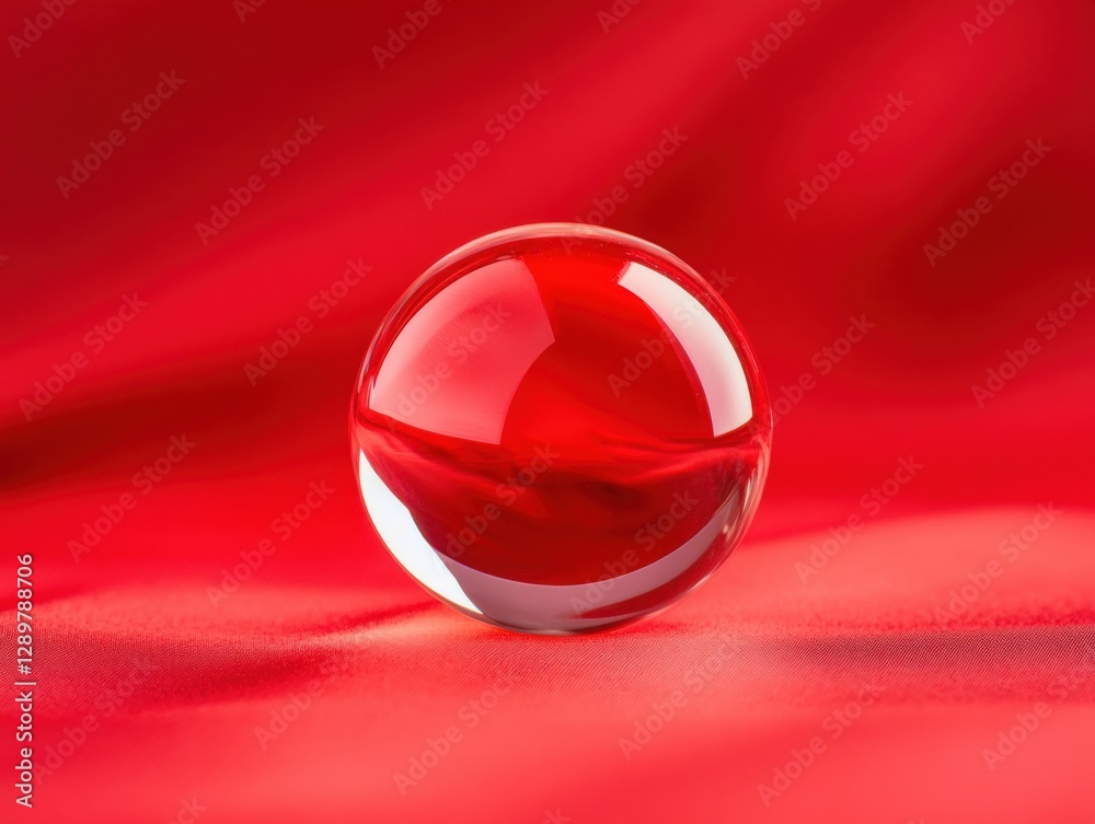 Red crystal ball on a satin cloth.