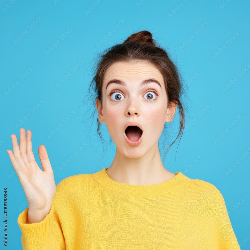 surprised Woman with hand Up