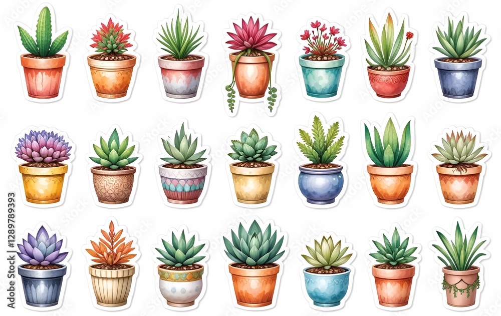 Fototapeta premium Plant stickers, houseplant succulents background image, leaf texture banner