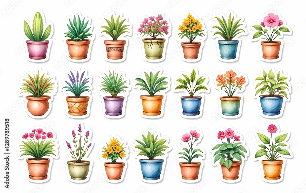 Fototapeta premium Plant stickers, houseplant background image, leaf texture banner