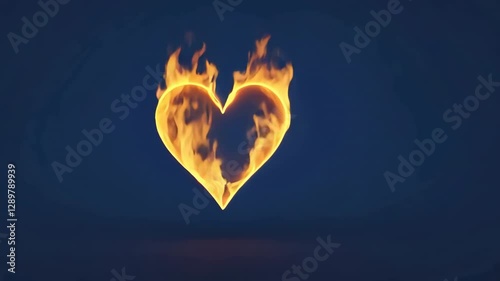 Vibrant Heart Shape of Flames Glows Against Dark Background, Symbolizing Passion and Intensity with Fiery Contrast and Dynamic Visual Effect