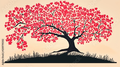 Beautiful cherry blossom tree branch with blooming flower.
