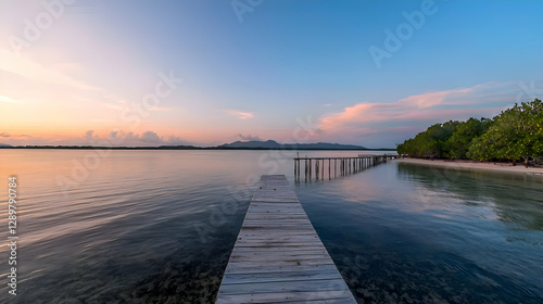 Wallpaper Mural Serene Sunset Over Tropical Ocean With Wooden Pier Torontodigital.ca