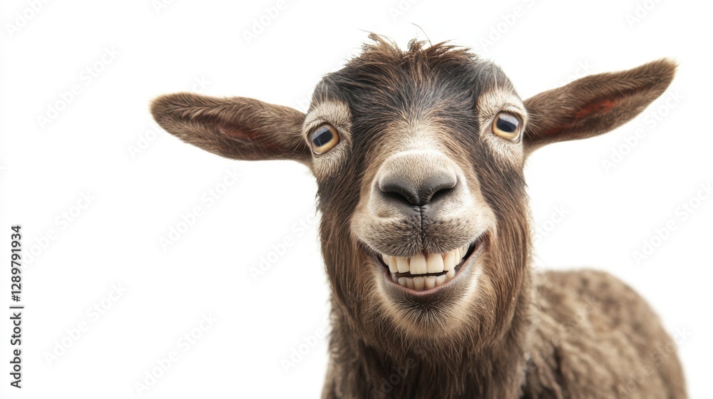 Smiling goat portrait on white background Smiling goat portrait on white background