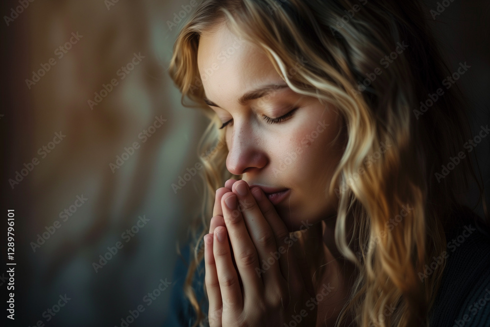 Caucasian Christian Praying to God with Devotion and Faith Seeking Divine Light and Spiritual Connection During Holy Week Caucasian Christian Praying to God with Devotion and Faith Seeking Divine Light and Spiritual Connection During Holy Week