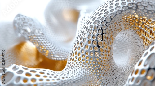 Abstract Silver and Gold Perforated 3D Structure