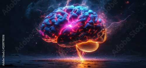 Human Brain Creativity Electric Arcs Neon Colors Surreal Concept Abstract Innovation Imagination Mind